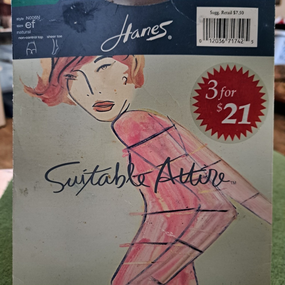 Vintage Y2K ERA Hanes Suitable Attire Pantyhose EF Sheer Toe Non Control Top NOS - Picture 4 of 4